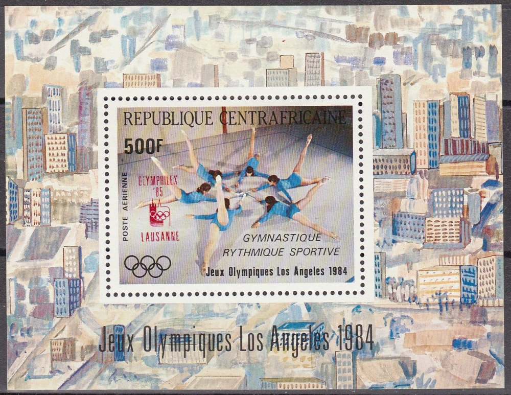 REPUBLICA CENTROAFRICANA 1985 Michel B275 Sello Nuevo HB JJOO Los Angeles Gimnasia Ritmica MNH 